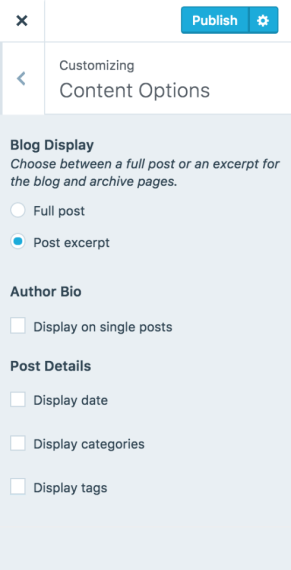 17 customizer content options