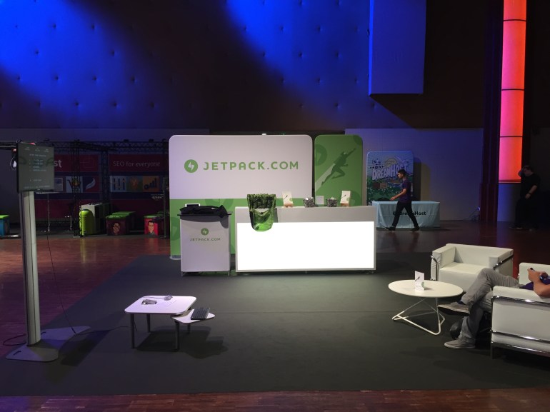 Jetpack Booth at WordCamp Europe 2017. Humans not shown. Photo by https://allmyfriendsarejpegs.com