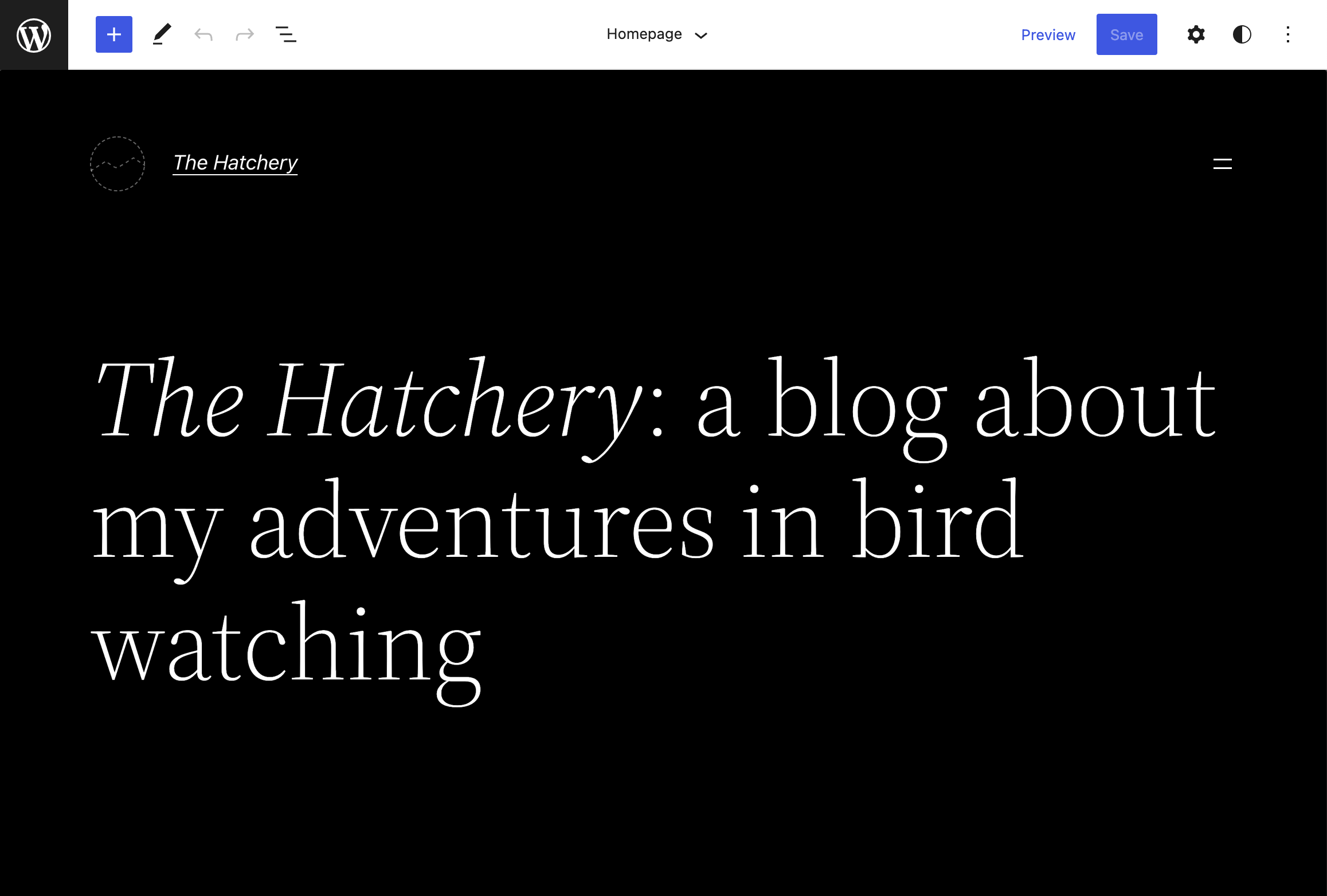 The block editor in its default full-screen configuration, with the Modern color scheme set.