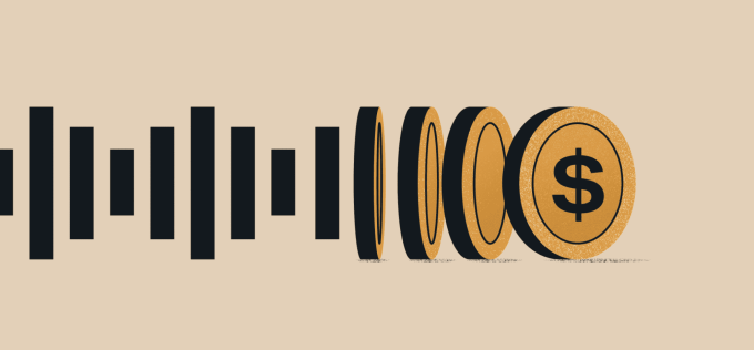 A digital effect that applies noise texture over money coins with dollar signs, showcasing an abstract graphic design.