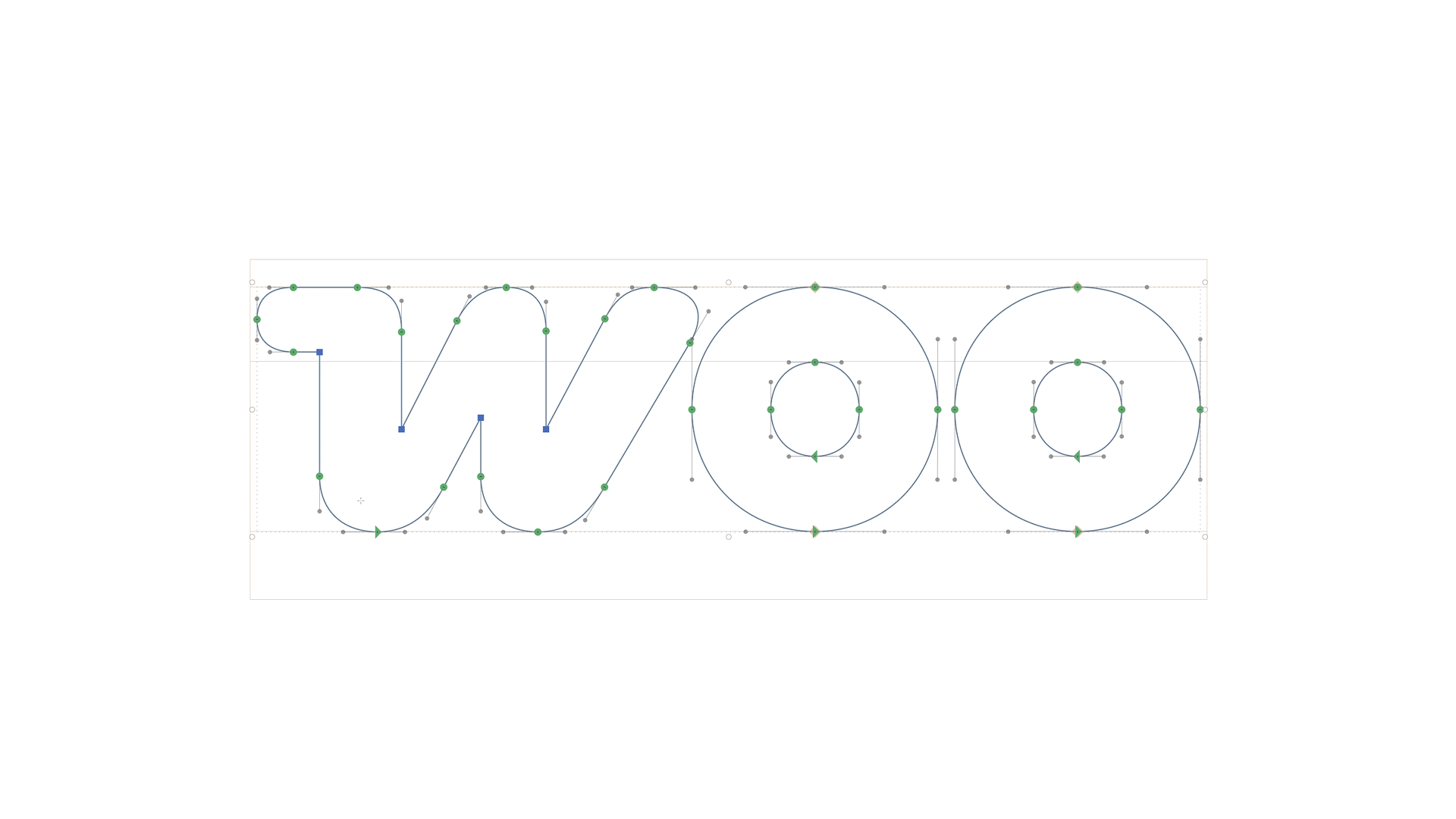 Illustration of the editing process of the 'Woo' logo, showcasing paths and points used in vector graphics design.